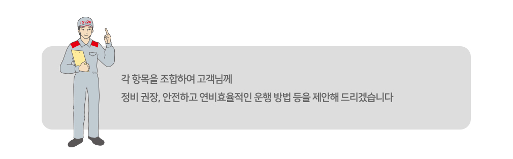 각 항목을 조합하여 고객님께 정비 권장, 안전하고 연비효율적인 운행 방법 등을 제안해 드리겠습니다